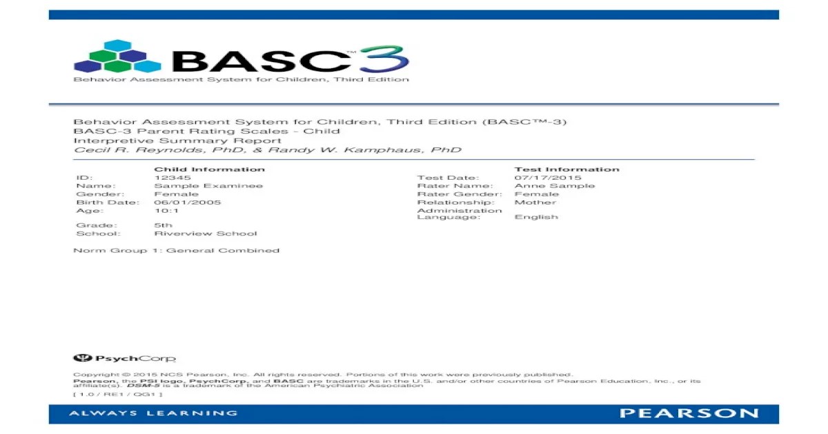 Behavioral symptoms index basc 3